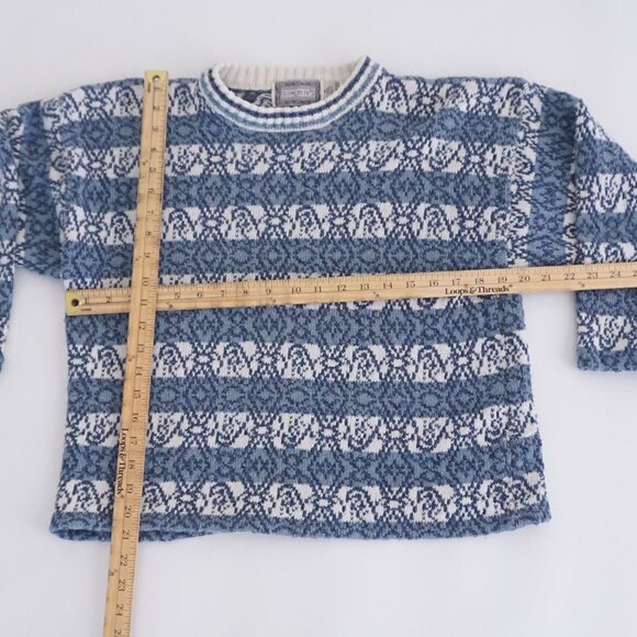 Vintage Concrete Cotton Knit Sweater Blue White Cottagecore Cabincore M - Picture 3 of 9